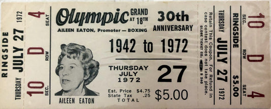 Boxing Ticket Stub - Olympic Auditorium - Thursday, July 27, 1972