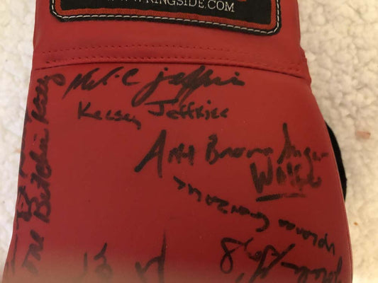 Autographed Glove - All Female Card in Texas - 2002 - Ann Wolfe, Melissa Del-Valle, Sumya Anani and more
