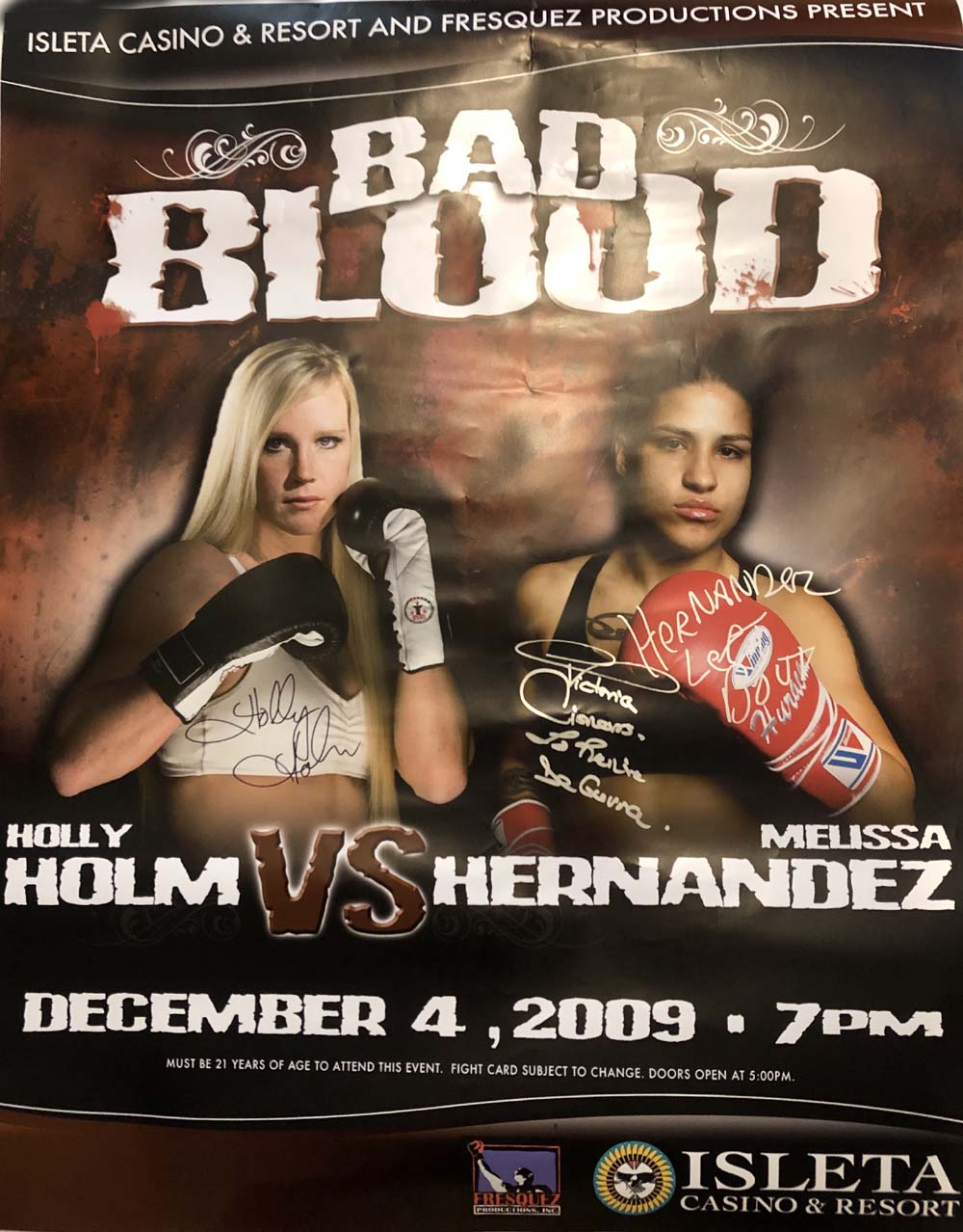 Original "Bad Blood" poster Autographed Holly Holm/Victoria Cisneros 29"x 23"