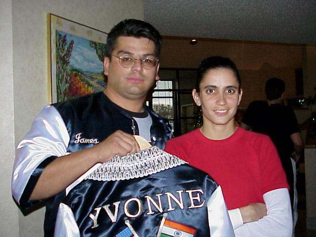 Original Boxing Gloves of Kim Messer vs. Yvonne Caples that they fought with in the Ring