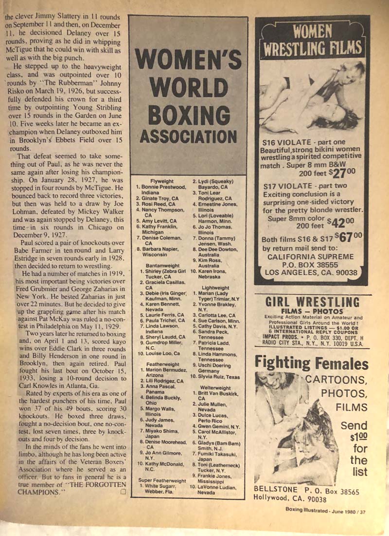 Boxing Illustrated Magazine - Women's Boxing Section June 1980